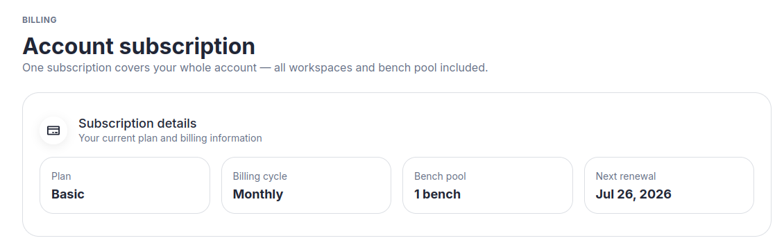 Billing — active subscription overview